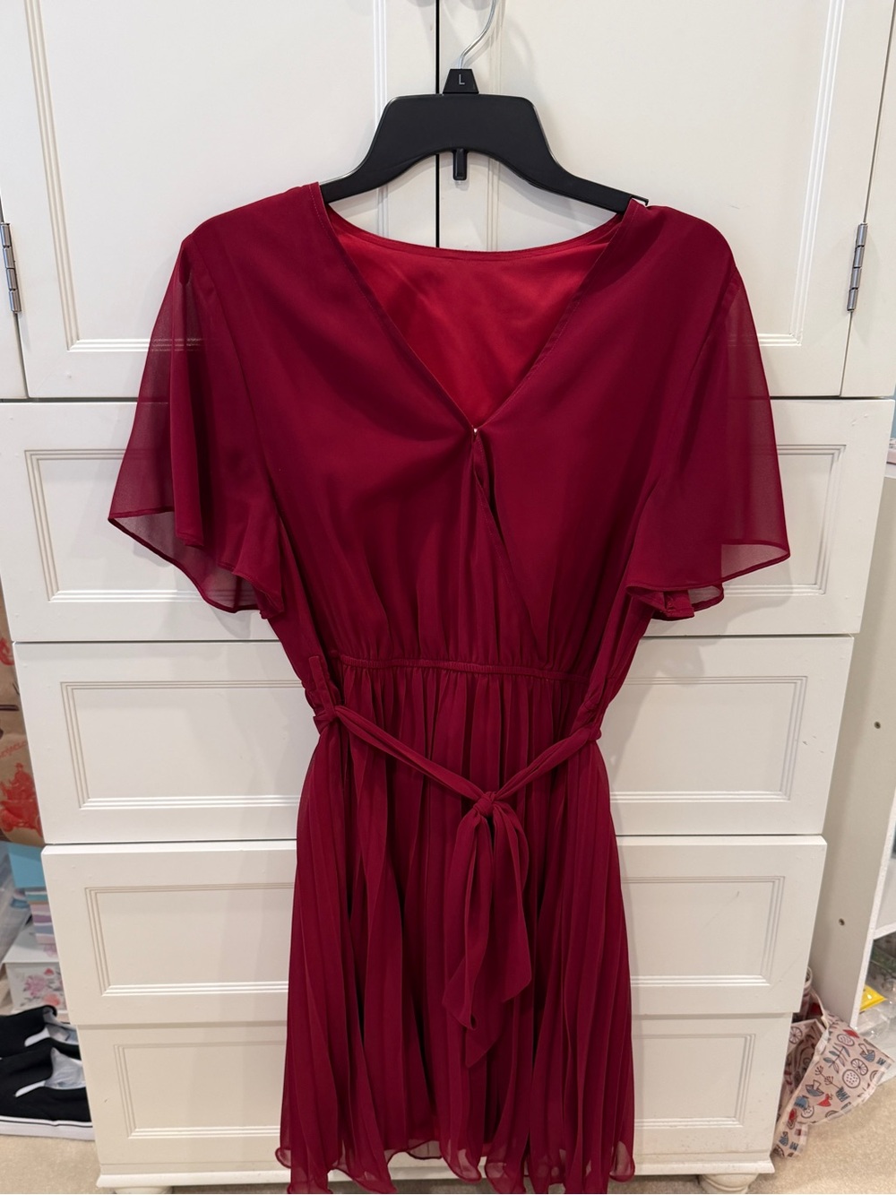 Amazon Women's Burgundy Red Chiffon Tie-Waist Dress